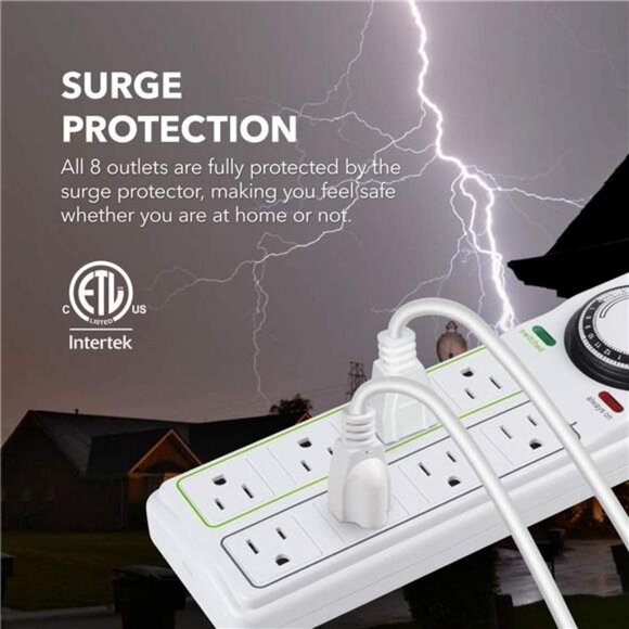 8 Outlet Surge Protector with Mechanical Timer - White - Picture 6 of 6